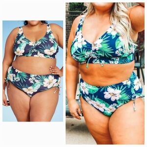 Kona Sol,Women's Tropical, Hawaiian, Floral 2 Piece Plus Size, Highwaist Bikini